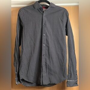 Express Fitted Men's Black and White Polka Dot Shirt.  Size-Small